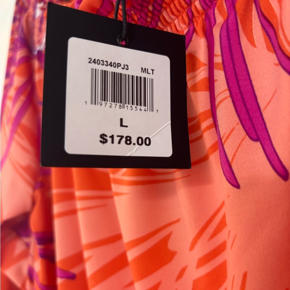 NWTTrina Turk Orange & Pink Off-Shoulder Floral Tunic Size L - Picture 4 of 4